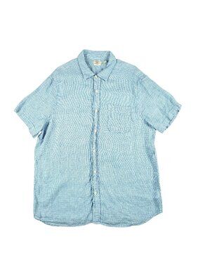 Faherty Shirt Men XL Blue Linen Button Down Short Sleeve Preppy Beach Relaxed